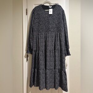 NWT Indie & Co Black and White Floral Tiered Midi Dress Women’s Size XXXL